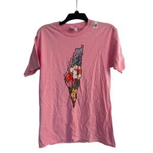 NWT Port & Company Men's Cut Free Palestine Pink Short Sleeve T Shirt Size Small